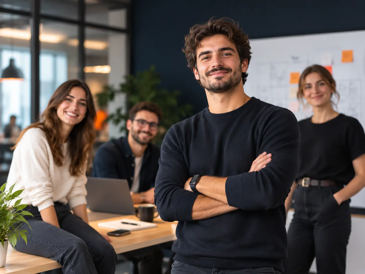 Smiling colleagues in a modern office