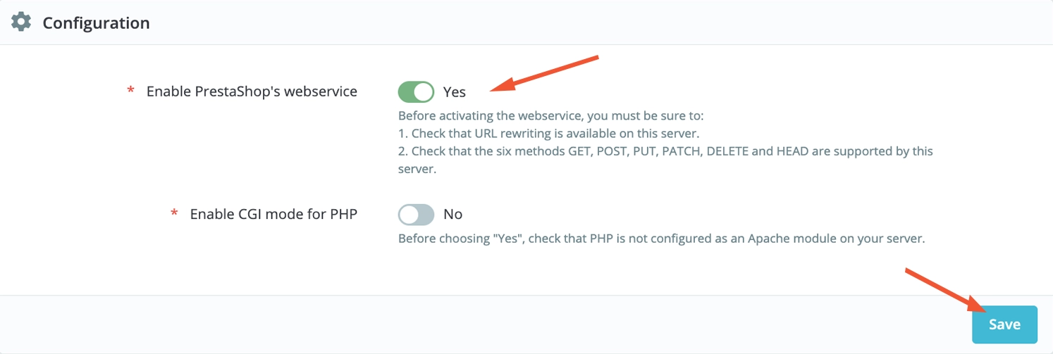 PrestaShop webservice enable toggle