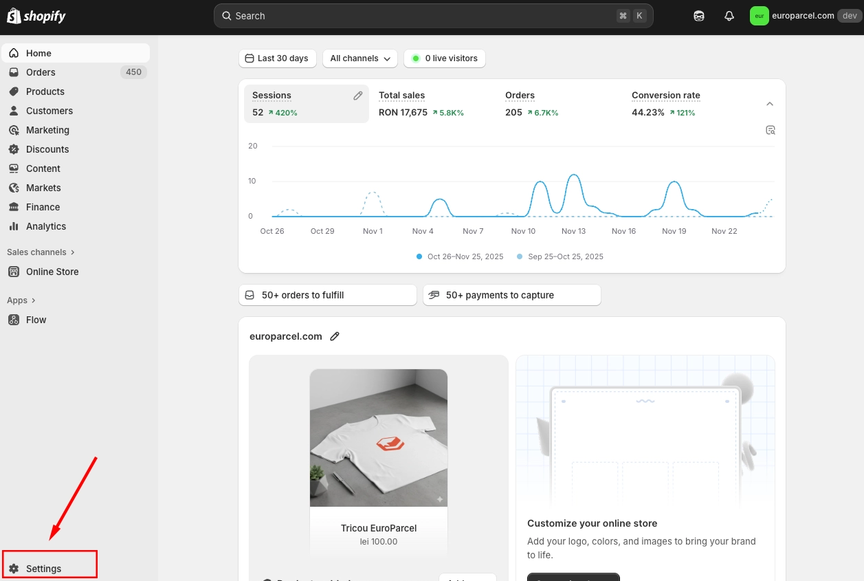 Shopify admin settings