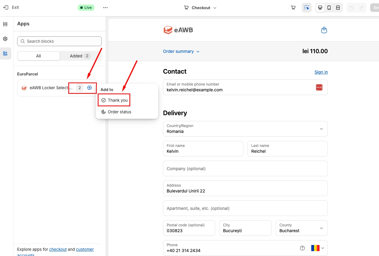 Select Thank You page from dropdown