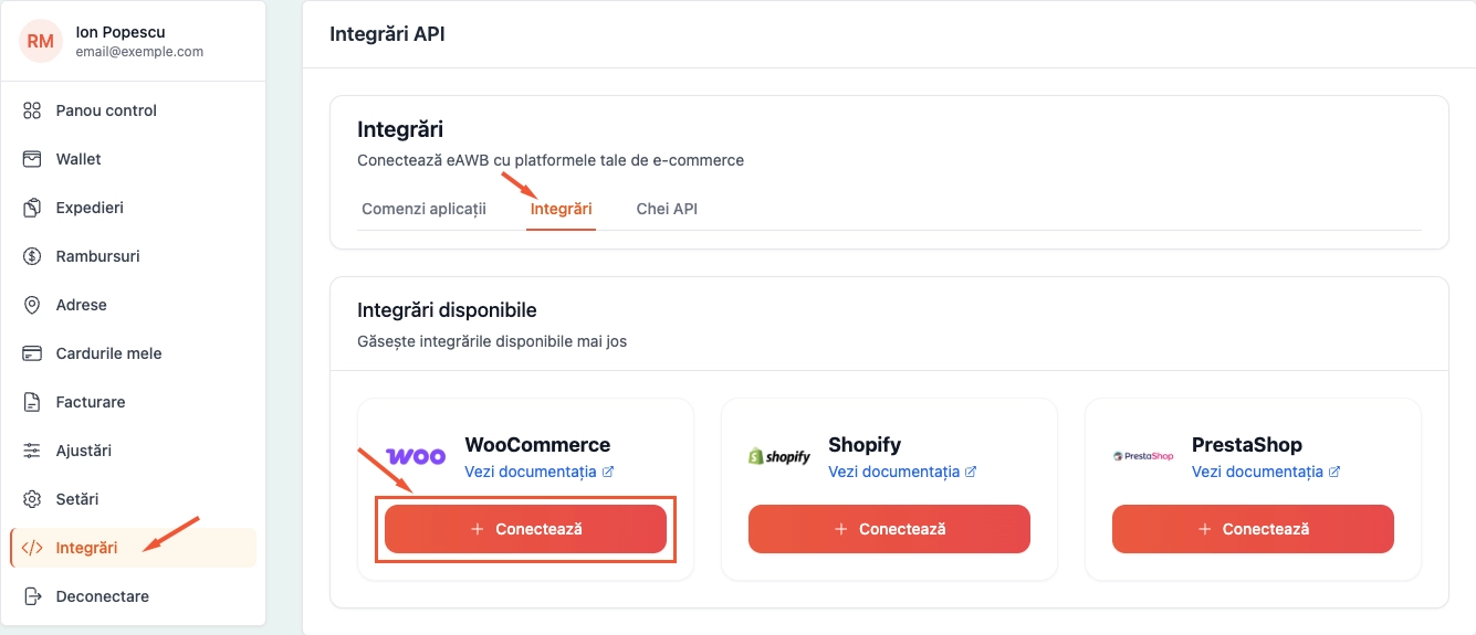 WooCommerce connect button