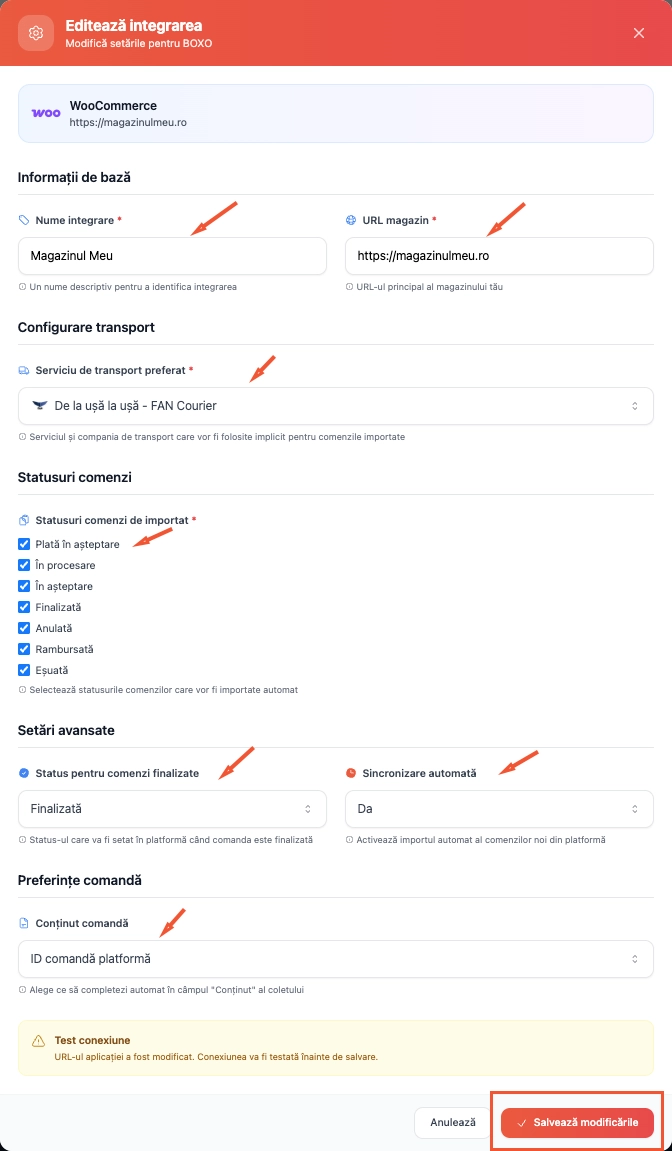 Integration configuration modal